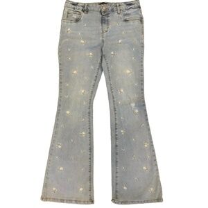 Vanilla Star Girls Floral Embroidered Flare Jeans Size 16 Light Wash